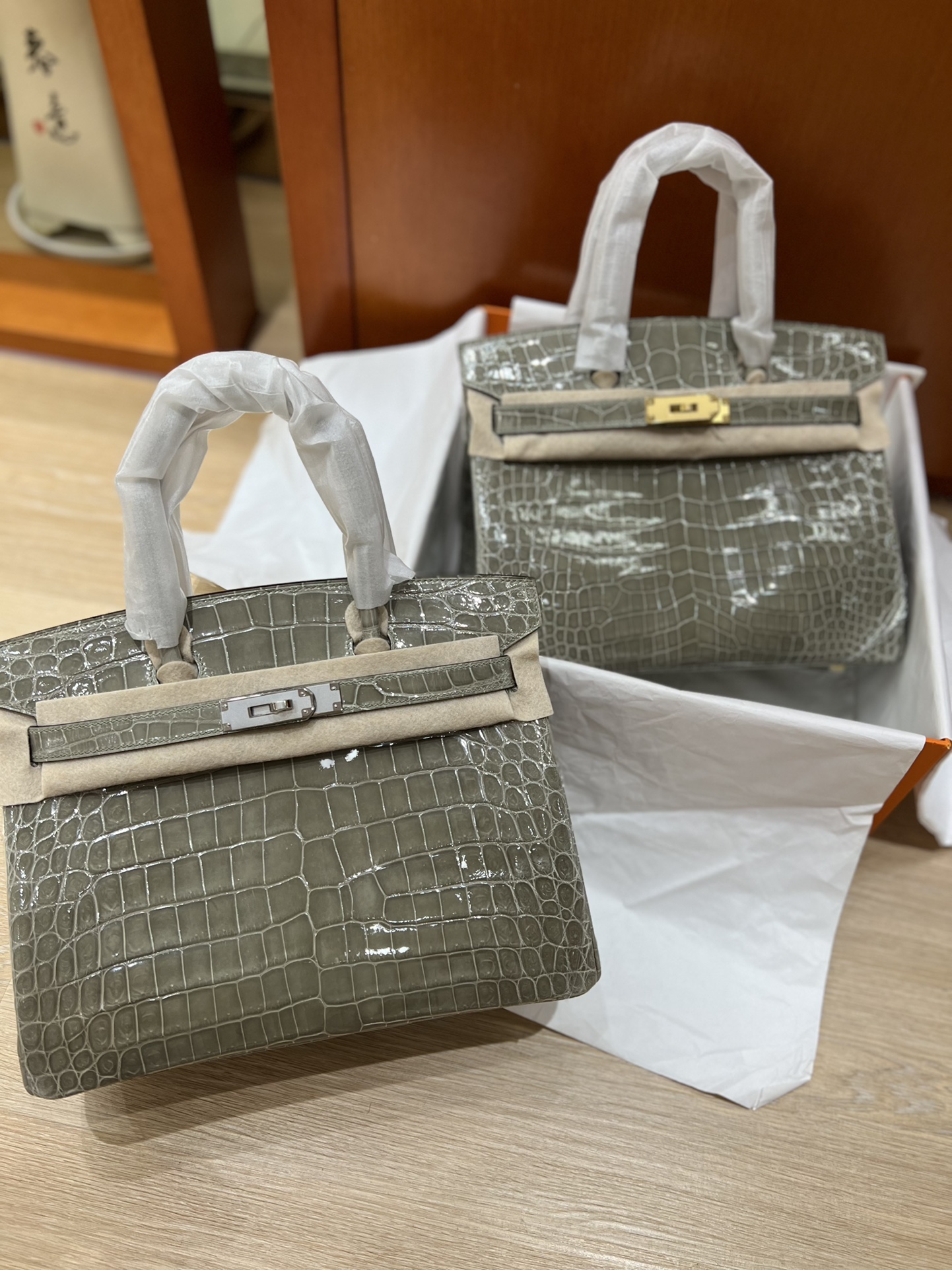 Hermes Birkin 30CM Handmade Bag In Grey Crocodile Niloticus Shiny Skin